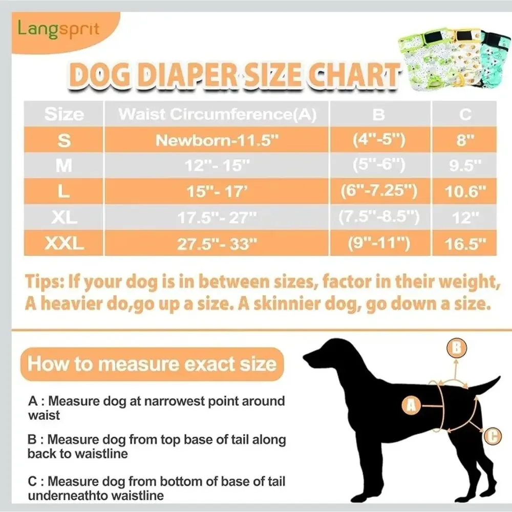 Langsprit Washable Female Dog Diapers (3 Pack) - No Leak Reusable Diapers Purple